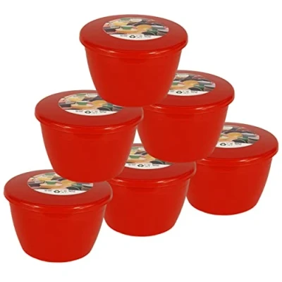 Image of Just Pudding Basins Red 0.5 Pint, 280ml Steaming Basin Food Safe BPA Free Plastic 6 Pack of Steam Bowls and Lids (1/2 Pint)