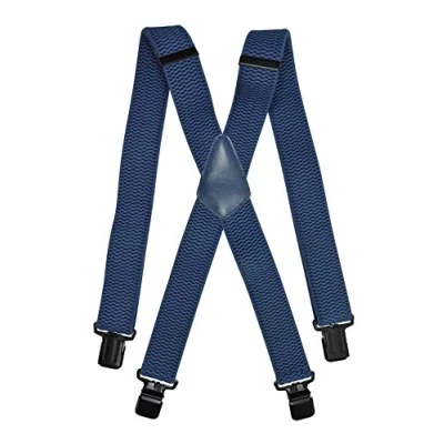 Image of Olata Men’s Braces/Suspenders for Trousers with Extra Wide Straps, X Shape Design and Black Clips 4cm. Blue