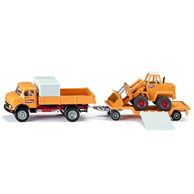 Image of siku 4117, Two Piece Construction Set, Incl. Mercedes Benz 710 Truck with Bölling Wheeled Loader, Kramer 411 Model, 1:50, Metal,Plastic, Yellow, Movable parts