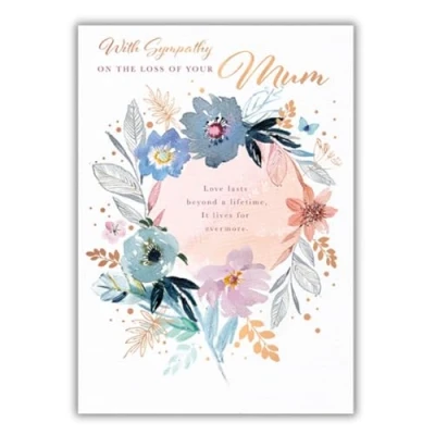 Image of Sympathy Card Loss of your Mum Watercolour Flower Wreath with a Foil Finish Eco Friendly and Recyclable by Words &#039;n&#039; Wishes