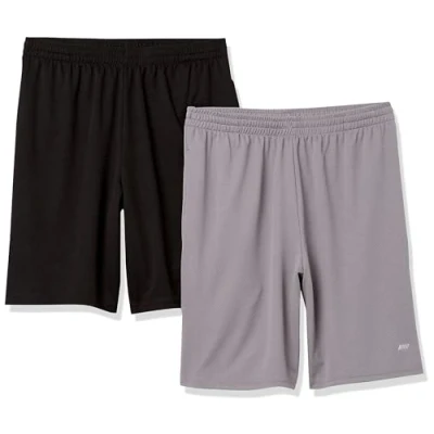 Image of Amazon Essentials Men&#039;s Performance Tech Loose Fit Lightweight Shorts (Available in Big &amp; Tall), Pack of 2, Black/Grey, XXL