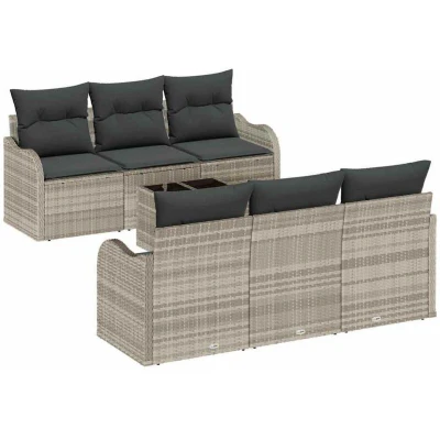Image of vidaXL 7 Piece Garden Sofa Set with Cushions Light Grey Poly Rattan