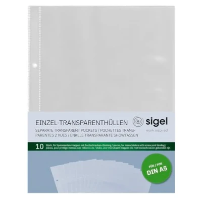 Image of SIGEL SM191 Single Transparent Pockets, for menu folders with screw post binding , A5, 10 Pieces