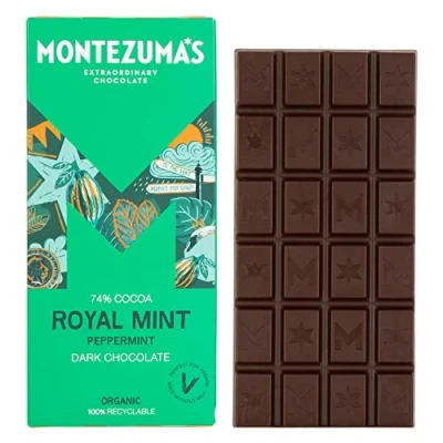 Image of Montezuma&#039;s Royal Mint, 74% Cocoa, Dark Chocolate With Peppermint, Gluten Free, Naturally Vegan &amp; Organic, 90g Bar