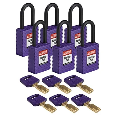 Image of SafeKey Nylon Padlock, 38mm x 84mm 19mm, Purple, Pack of 6