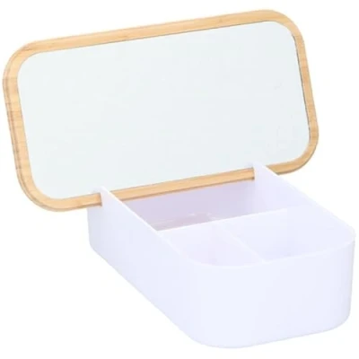 Image of Edco Jewelry Box With Mirror, 3 Compartments, Bamboo Lid