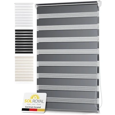 Image of Sol Royal Zebra Blind 80x220cm SolDecor DL2 Beaded Chain Double No Drill Day &amp; Night Window Temporary Roller Light Grey