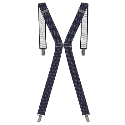 Image of Ze ENZO Heavy Duty Men Braces 4 Buckles Stripe X Back 8 Colors Durable Elastic Adjustable Suspenders Strong Metal Clips One Size (One Size, Blue with White Dot)