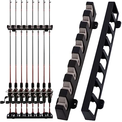 Image of Dr.Fish 1 Pair Wall Mounted Fishing Rods Holder Horizontal Rod Pole for 8 Storage Complete with Accessories in Box