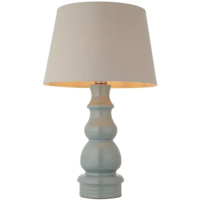 Image of Provence &amp; Cici Base Shade Table Lamp Blue Grey Glaze, Satin Nickel Plate Linen Fabric