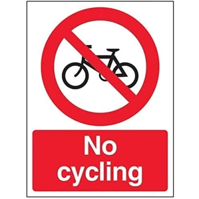 Image of V Safety No Cycling Sign 150mm x 200mm Self Adhesive Vinyl