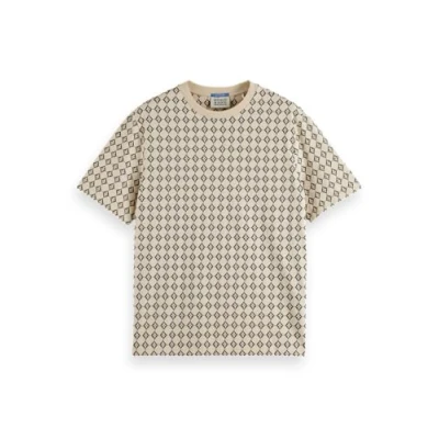 Image of Scotch &amp; Soda Men&#039;s Regular Fit Mini All Over Print T Shirt, Parchment Geo Flower 7453, M
