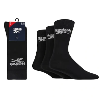 Image of Mens and Women&#039;s 3 Pair Reebok Core Cotton Crew Socks Black 8.5 10 UK