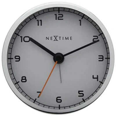 Image of NeXtime alarm clock, &quot;COMPANY ALARM&quot; very silent, white / metallic, ø 9 cm