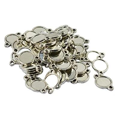 Image of sharprepublic 50Pcs Double Sided Round Cabochon Connector Tray Setting Blank Bezel with Loop Hole Finding Fit 10mm Cabochons