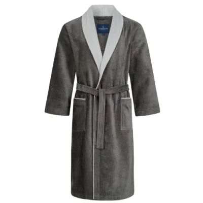 Image of Morgenstern Long Dressing Gown Man Velour I Bathrobe Men Extra Large Grey/Light Grey