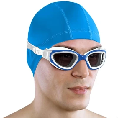 Image of AqtivAqua Swimming Goggles Adult and Kids 6 14 Men Women Swim Childrens Boys Girls DX P (White&amp;Blue frame, Blue case, Polarized lens)
