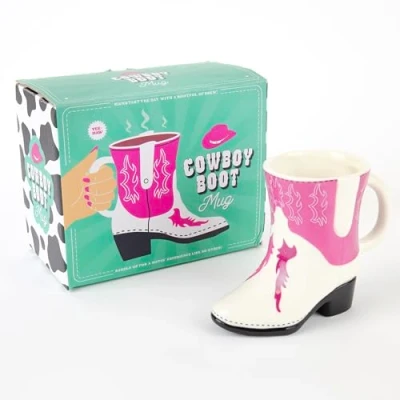 Image of Gift Republic Cowboy Boot Mug Pink and White Novelty Coffee Cup Fun Idea 300ml Ceramic Tea/Coffee/Hot Chocolate for Her