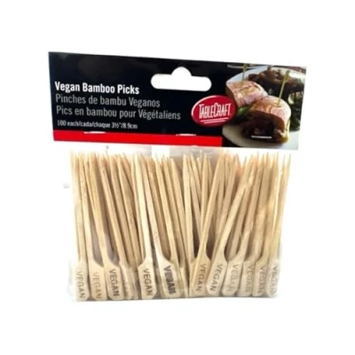 Image of 100 Pack Vegan Wooden/Bamboo Skewers 9cm