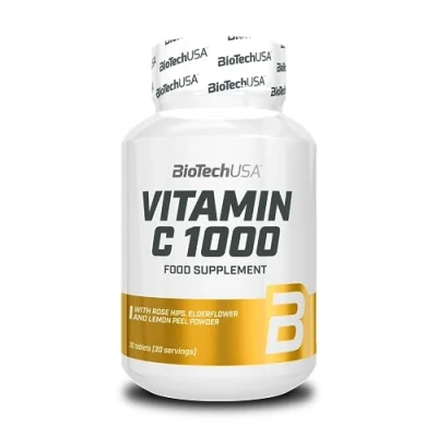 Image of BioTechUSA Vitamin C 1000 + BioFlavonoids Multiple Sources Immune Support Rosehip, Elderflower &amp; Lemon, 30 Tablets