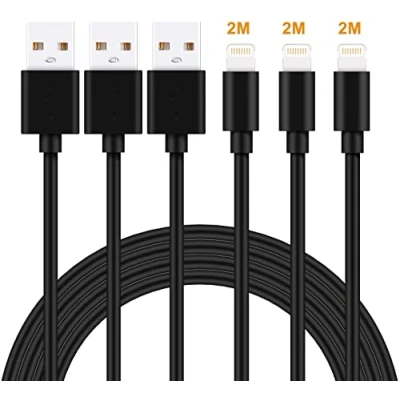 Image of Lightning Cable MFi Certified iPhone Charger Cable, MarchPower 3Pack 2M Extra Long to USB Fast Charging &amp; Syncing Cord for 11 Pro Xs Max X 8Plus 7Plus 6SPlus iPad Black