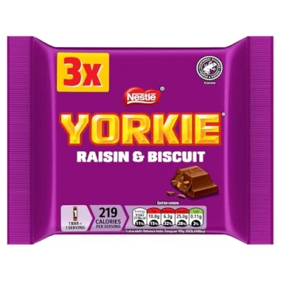 Image of Yorkie Raisin and Biscuit Chocolate Bar Multipack, 3 x 44 g
