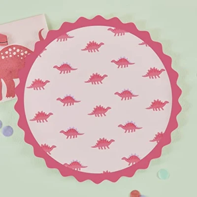 Image of Ginger Ray Party Like a Dinosaur Pink Paper Plate with Spikes 8 Pack