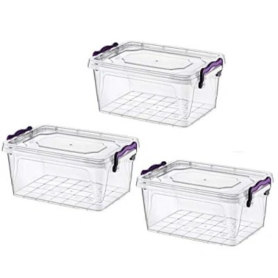 Image of 3 x Food Container Plastic Storage Boxes with Lid Clear Microwave and Dishwasher Safe (5 Liters)