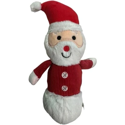 Image of Dog Interactive Christmas Pet Plush Chew Toy Squeak Honking Santa Snowman Reindeer Penguin Turkey Toys Soft Natural Corduroy Stuffed Xmas Gift (Santa/Red)