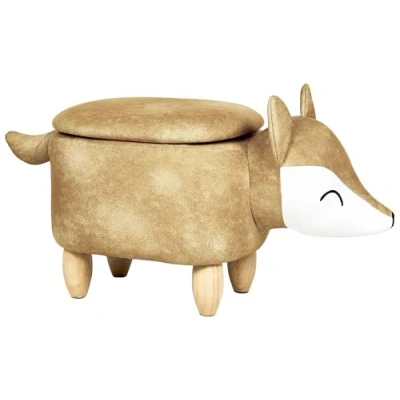 Image of Beliani Modern Velvet Stool Orange Upholstery Storage Children Solid Wood Animal Fox