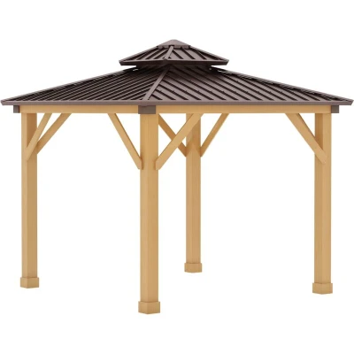 Image of Outsunny 3x (3) M Double Tier Hardtop Gazebo Outdoor Patio Shelter Brown 84C 253
