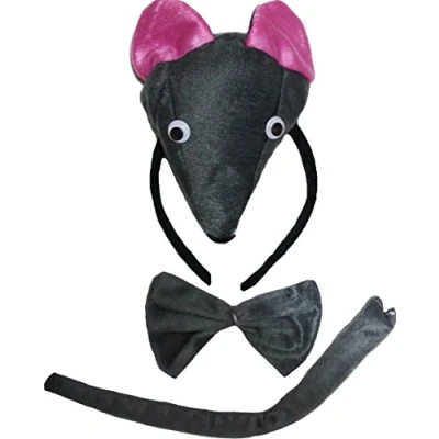 Image of Petitebelle 3D Grey Mouse Headband Bowtie Tail 3pc Costume (One Size)