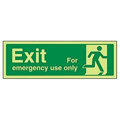 Image of V Safety Exit For Emergency Use Only Man Right Sign 300mm x 100mm Self Adhesive Vinyl