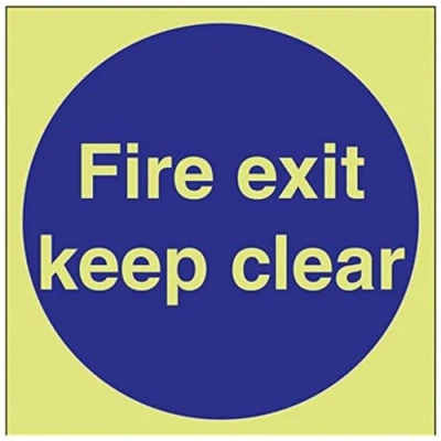 Image of V Safety Glow In The Dark Fire Exit Keep Clear Mandatory Sign 200mm x Rigid Plastic