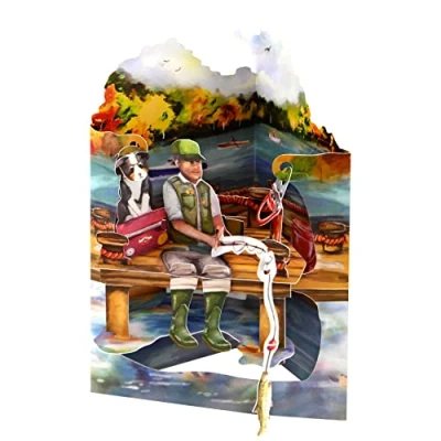 Image of SANTORO Swing Card, 3D Pop Up Greeting Card Fishing For Him, Dad, Birthday, Fathers Day