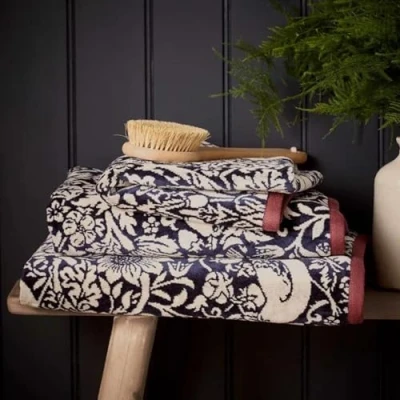 Image of Morris &amp; Co Strawberry Thief Bath Sheet Blue