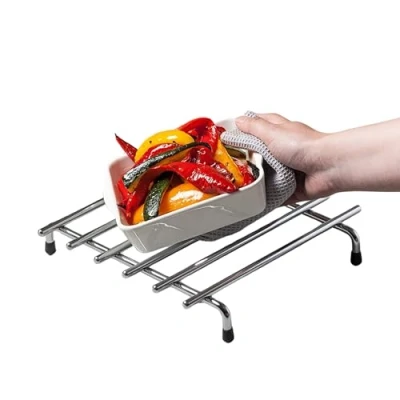 Image of Kilo Deluxe Chunky Chrome Trivet with Protective Rubber Feet (24x20cm), Small