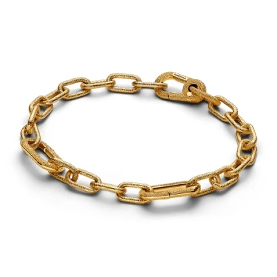 Image of Pandora Gold Small Link Textured Chain Bracelet 20cm
