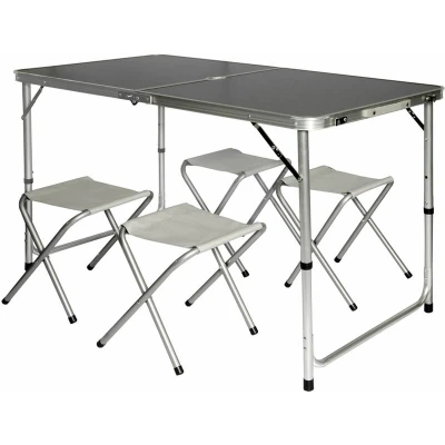 Image of AMANKA Camping Table incl 4 Stools portable picnic set 120x60x70cm adjustable height folding briefcase size Dark Gray