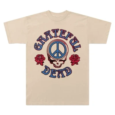 Image of Grateful Dead unisex adult Exclusive Simple Peace Steal Your Face Rose Tee, Natural, XXL