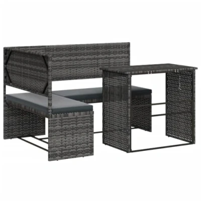 Image of vidaXL Garden Sofa with Table &amp; Cushions L Shaped Couch in Grey Poly Rattan for Patio/Outdoor