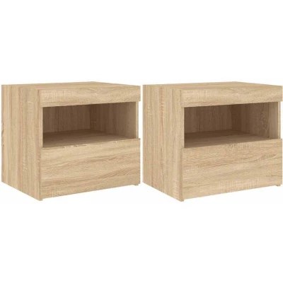 Image of vidaXL Bedside Cabinets with LED Lights 2 pcs Sonoma Oak 50x40x45 cm