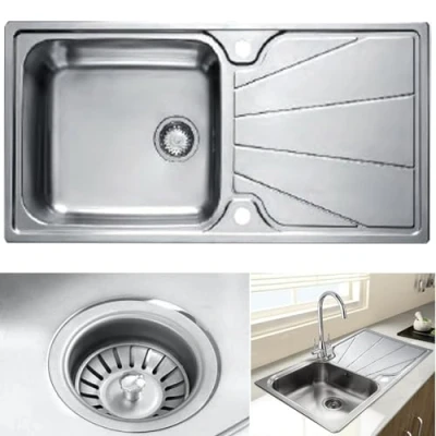 Image of ARA CHOICE Stainless Steel Kitchen Undermount Sink 1.0 Square Compact Catering Single One Bowl Modern Reversible with Drainer &amp; Inset Plumbing Wastes Set