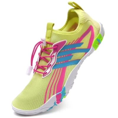 Image of Beach Swim Water Shoes Mens Womens Unisex Barefoot Swimming Quick Dry Summer(D Yellow Pink, 5UK)