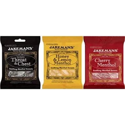 Image of Jakemans Cough Sweet Bundle Throat &amp; Chest, Honey Lemon Menthol and Cherry mentol. 3 x 100 g Packs