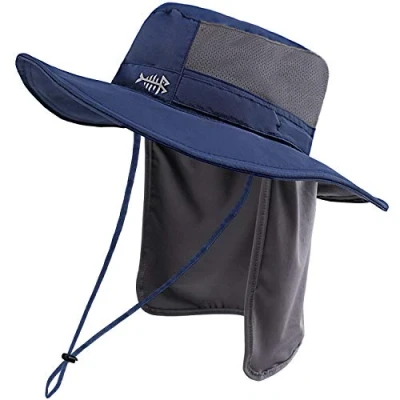 Image of Bassdash UPF 50+ Sun Fishing Hat Water Resistant with Detachable Neck Flap Dark Blue