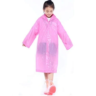 Image of Kids Waterproof Rain Coat, Clear EVA Poncho with Hood for Girls Boys, Toddler Rainwear Jacket Cape, Reusable Children Raincoat Outdoor Climbing Cycling Hiking Camping (Rose Red)