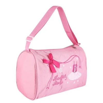 Image of RiToEasysports Ballet Embroidered Tote, Kids Bag Girl Dance Shoulder Tote With Adjustable Strap and Easy Zipper For Ballet, Dance, Basketball (pink)