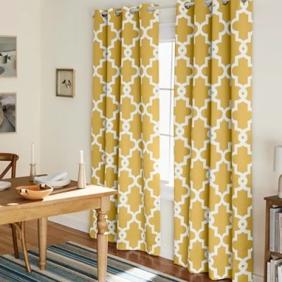 Image of Exclusive Home Curtains Ironwork Woven Blackout Grommet Top Panel Pair, Sundress Yellow, 52x84, 2 Piece
