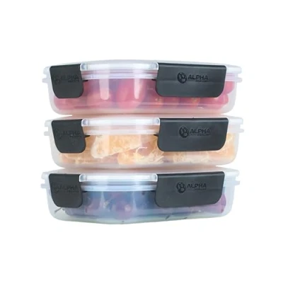 Image of Alpha Designs Meal Prep Containers Reusable Food Lunch Box with Lids 3 Pack 600ml
